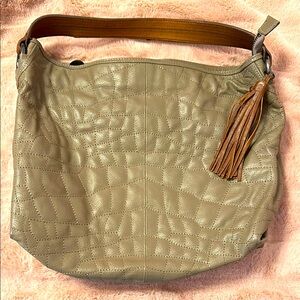 BCBGMAXAZRIA Tan/olive Leather Shoulder boho Bag, teen, trendy, $4.99 ship